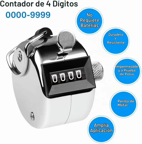 Vista 3 de Contador de 4 Dígitos, Clicker de Mano, Contadores de Metal con Clicker para Pitch, para Contar, Tejer, Entrenar, Golf, Vueltas, Pesca
