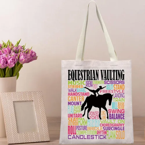 Vista 6 de BWWKTOP Bolsa de lona para saltarse ecuestre, regalos de bóveda de caballo, bolsa de hombro, regalo de equitación