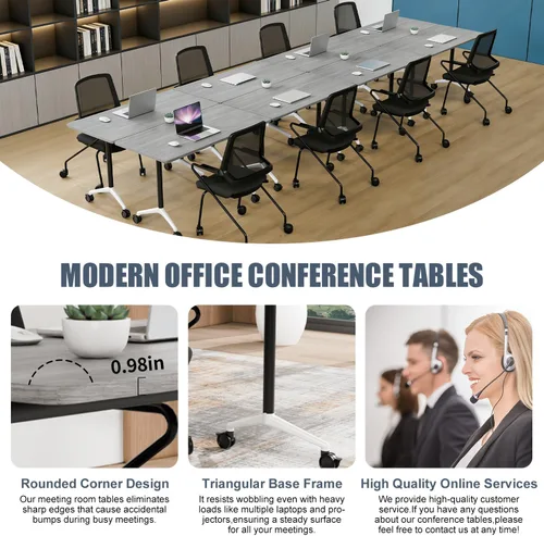 Vista 8 de Mesas de sala de conferencias, paquete de 2 mesas de reuniones modulares con ruedas, mesa de conferencias plegable moderna de 47.2 pulgadas, mesa