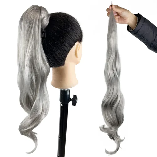 Vista 10 de Chicmoi Extensión de Cola de Caballo Negra de 32 Pulgadas Flexible, Envolvente, Extensiones de Cabello Ondulado Largo para Mujeres y Niñas, Cabello