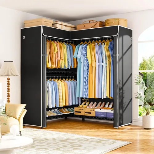 Vista 8 de ULIFHOME E15C Pro - Perchero en forma de L para esquina, perchero independiente para colgar ropa, sistema de armario resistente de 48.8 pulgadas