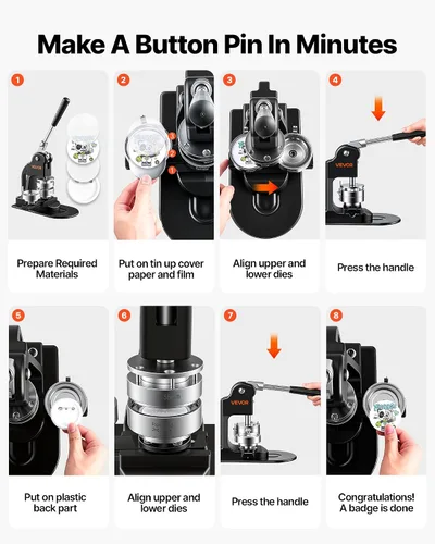 Vista 6 de VEVOR Button Maker Machine 1" / 25 mm Pin Maker 500pcs Button Parts Black Negro