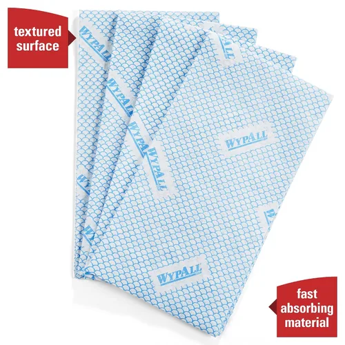 Vista 7 de WypAll CriticalClean Paños de limpieza de alto rendimiento para servicio de alimentos (05927), Toallas plegadas en cuartos, azul