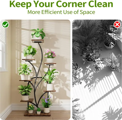 Vista 4 de Soporte para plantas de interior con luces de crecimiento, soporte para plantas de 51 pulgadas de alto, estante de esquina para plantas