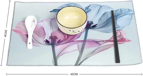 Vista 2 de Abstract Blue Tulip Floral Placemats Set of 6 Resistant Table Mats Washable Place Mats for Dinner Party Table Decoration