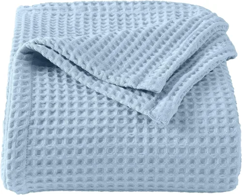 Vista 17 de Manta de cama 100% algodón con tejido waffle Suave, transpirable y ligera para todas las estaciones Perfecta para superponer Colección Brielle