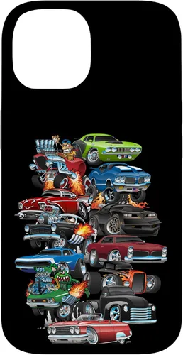Vista 4 de Funda para iPhone 13 Hotrods, autos clásicos, coches musculosos y carros de carreras