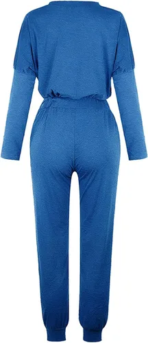 Vista 5 de Oggfader Conjunto de 2 piezas de otoño para mujer 2023 de manga larga con cuello redondo suelto y pantalones con cordón