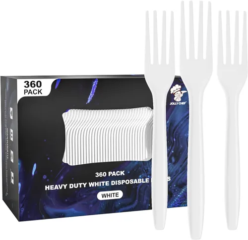 Vista 10 de JOLLY CHEF Juego de 300 cubiertos de plástico transparente, 100 tenedores, 100 cucharas, 100 cuchillos, juego de cubiertos de plástico desechables