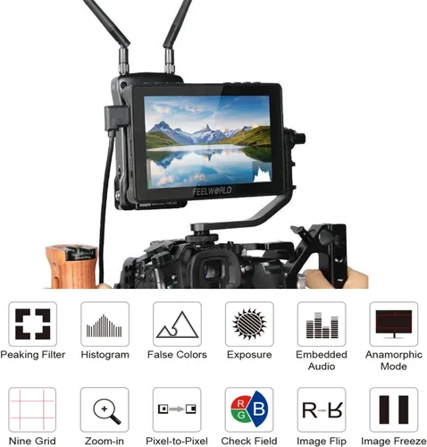 Vista 2 de FEELWORLD F5 Pro V4 6 pulgadas pantalla táctil DSLR cámara monitor de campo con 3D LUT, IPS FHD 1920x1152 con instalación F970 y kit de alimentación