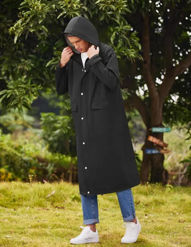 Vista 2 de COOFANDY Chaqueta impermeable para hombre con capucha, impermeable, ligera, activa, larga