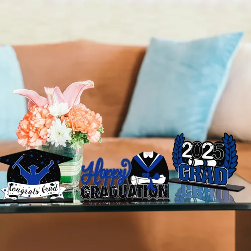 Vista 7 de LINGTEER Decoraciones de fiesta de graduación de clase 2026 – 3 piezas de felicitaciones de graduación 2026 de acrílico para centros de mesa de Azul