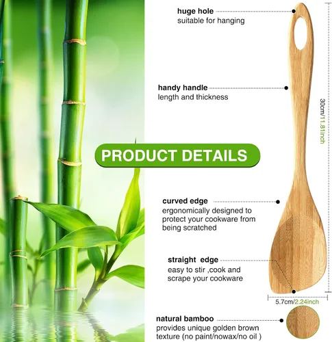 Vista 3 de 2 cucharas de madera para cocinar, cuchara de esquina de madera de 12 pulgadas, espátula de bambú, utensilios de cocina de madera, raspador