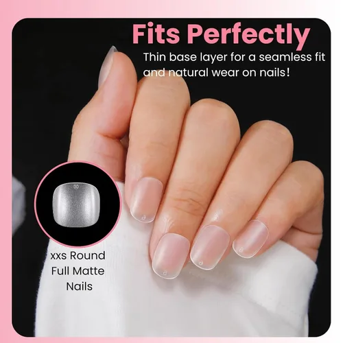 Vista 5 de Puntas de Uñas de Gel Redondas Extra Extra Cortas, SINOKAME Uñas Postizas a Presión Extra Cortas Transparentes Redondas, Mate Completo Sin Lima Uñas