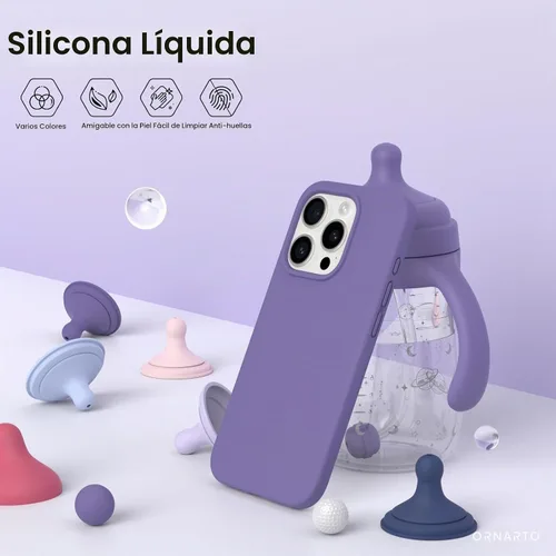 Vista 3 de ORNARTO Funda compatible con iPhone 15 Pro de 6.1 pulgadas, silicona líquida de 3 capas cubierta completa de goma de gel suave, funda protectora