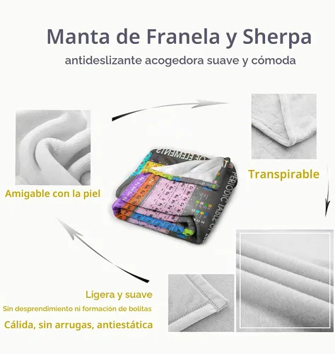 Vista 6 de Anuruddha Manta de tabla periódica de elementos perfecta para cama y sofá, adecuada para sofá o cama, franela de microfibra esponjosa, cálida