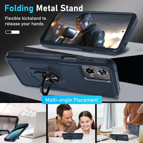 Vista 2 de Funda diseñada para Motorola Moto G 5G 2024 con soporte de anillo de metal integrado Protector de pantalla de vidrio templado, funda resistente