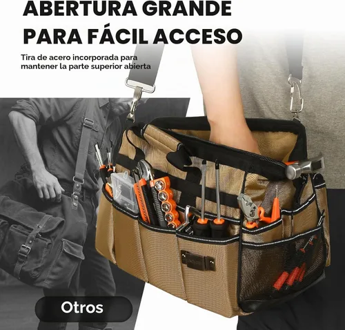 Vista 5 de COMOWARE Bolsa de herramientas de 16 pulgadas, organizador de herramientas resistente de 19 bolsillos con correa de hombro ajustable de 51.2