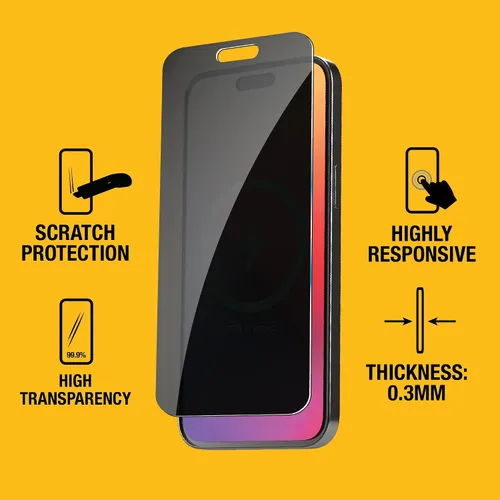 Vista 3 de DEWALT Paquete de 2 protectores de pantalla de privacidad resistentes para iPhone 13 Pro Max/14 Plus, protección de sensor, compatible con isla