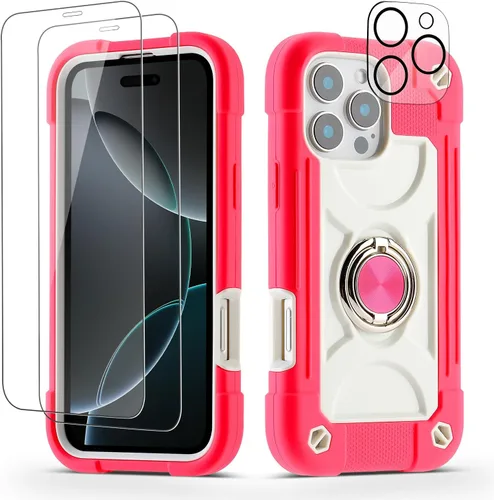Vista 11 de Funda para iPhone 11 de 6.1 pulgadas con soporte de anillo, con 2 protectores de pantalla de vidrio, resistente a los golpes, resistente a