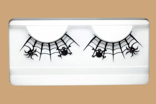 Vista 4 de Pestañas postizas de encaje negro con diseño de calavera oscura y telaraña, 1 par