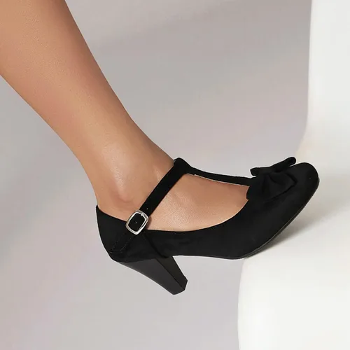 Vista 8 de Elerhythm Zapatos de tacón estilo Mary Jane vintage para mujer con lazo Gatsby de los años 50, puntera cerrada, estilo victoriano de los años 20