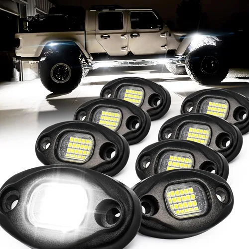 Vista 8 de Luces de roca blancas, 4 luces de roca ALIGZ para camiones, Jeep, UTV, ATV, RZR, kit de luz subterránea