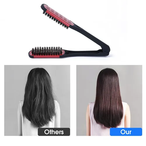 Vista 4 de Cepillo de pelo con abrazadera de cerdas de jabalí, enderezadora de cerámica de doble cara con abrazadera, desenredar y peinar el cabello