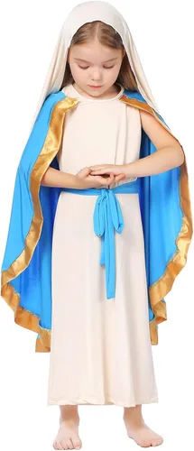 Vista 4 de Disfraz de María para niños, disfraz de Santa María para niños, vestido de Virgen María, disfraz bíblico para niñas, disfraz de María y Biblia