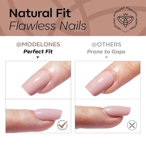 Vista 64 de Modelones Uñas postizas cuadradas cortas, color blanco y rosa, 32