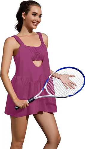 Vista 4 de SAFRISIOR Vestido de tenis para mujer, minivestido de entrenamiento holgado con brasier integrado, vestido de entrenamiento atlético, pantalones