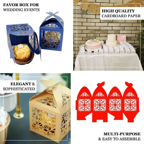 Vista 4 de Efavormart - 25 cajas de dulces con estampado de encaje con estampado de mariposa plateada, elegantes cajas de regalo con forma de mariposa