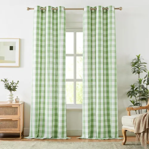Vista 16 de Jubilantex Paneles de Cortina Semitransparentes a Cuadros Buffalo Blanco y Negro, Cortinas Texturizadas a Cuadros Gingham, Cortinaje, Cortinas