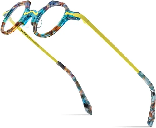 Vista 11 de HEPIDEM Gafas de acetato Marco Aleación Temple Hombres Pequeños Retro Gafas Redondas Mujeres Gafas Ópticas 9215 negro