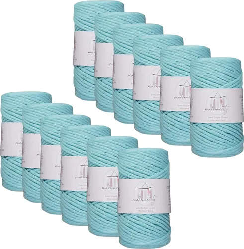 Vista 43 de Makromecity, Cordón de macramé de un solo hilo de 3 mm x 100 yardas (300 pies) de 3 mm de cordón de algodón azul bebé para arte y manualidades