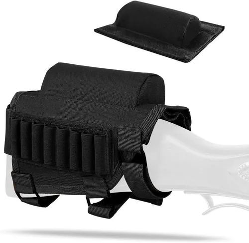 Vista 2 de AIRSSON Soporte táctico para mejillas de rifle con 2 bolsas Molle para 8 cartuchos en rejilla y 2 almohadillas de mejilla de diferentes alturas