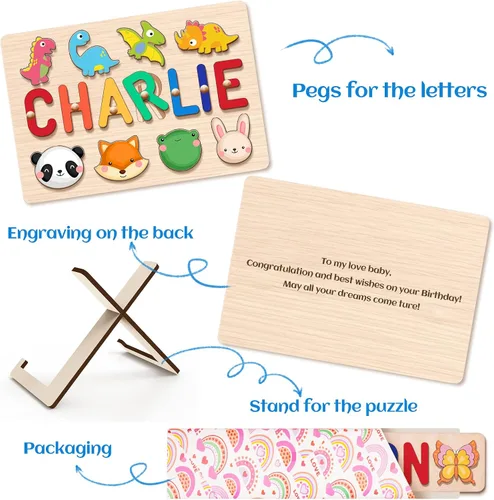 Vista 6 de Nombre Puzzle para Niños Personalizado - Regalos para Niña de 1 Año - Juguetes de Regalo de Cumpleaños Personalizados para Bebés para Niñas y Niños
