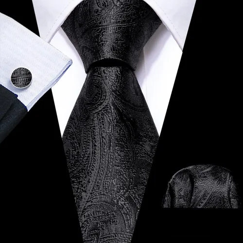 Vista 122 de Barry.Wang - Juego de corbata de seda para hombre, diseño de cachemira, pañuelo y gemelos de bolsillo