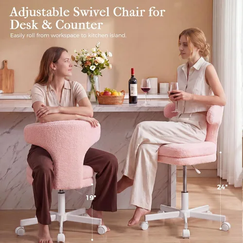 Vista 3 de GTPLAYER Swivel Office Desk Chair with Wheels, Adjustable Height Vanity Chair with Back Support, Comfy Rolling Stool for Home Office, Bedroom &