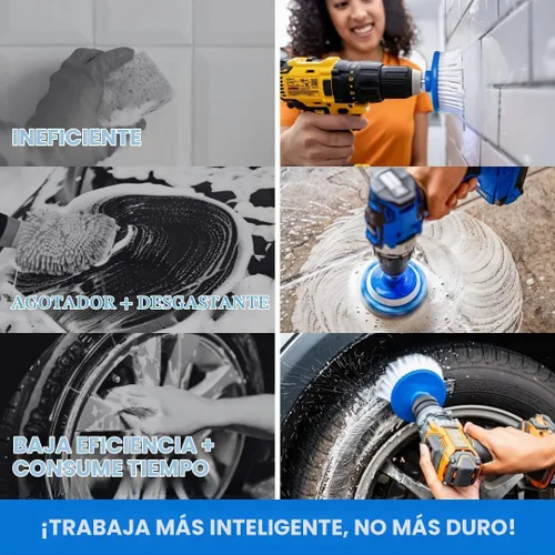 Vista 5 de RotoScrub Kit de cepillo de limpieza de taladro y almohadillas de esponja - Limpiador eléctrico para interiores y exteriores para bañeras, duchas