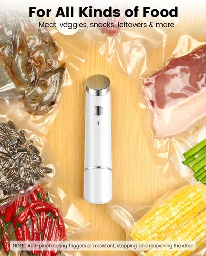 Vista 7 de Sellador al vacío portátil para alimentos, 10 bolsas selladoras reutilizables con una potente máquina selladora al vacío de mano de 60 kPa, sellador