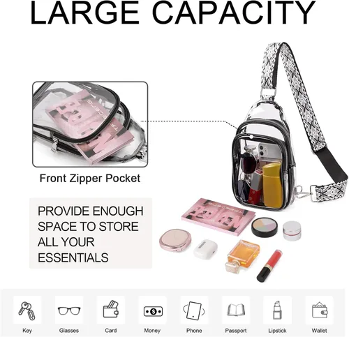 Vista 4 de CLUCI Bolsa transparente para eventos en estadios, bolsa cruzada transparente, monederos pequeños transparentes