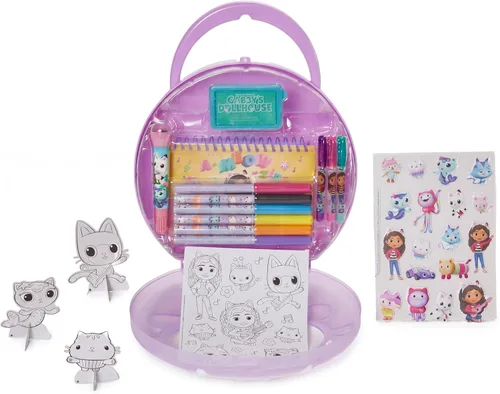 Vista 4 de Gabby's Dollhouse - Juego de actividades para colorear y calcomanías con estuche de viaje para niños Gabby Dollhouse Crafts, Travel Art Kit with