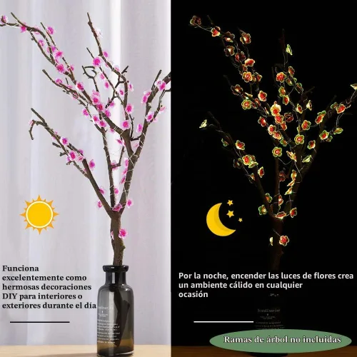 Vista 5 de OMIKA Luces de Flores Multicolor Guirnalda de Luces de Flor de Cerezo, Funciona con Pilas y USB, Luces de Hadas LED de 13 pies con 40 LED 24