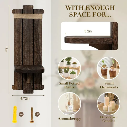 Vista 2 de Candelabros de madera de granja, 2 portavelas rústicos para montaje en pared para sala de estar, dormitorio, baño, pasillo, decoración de pared