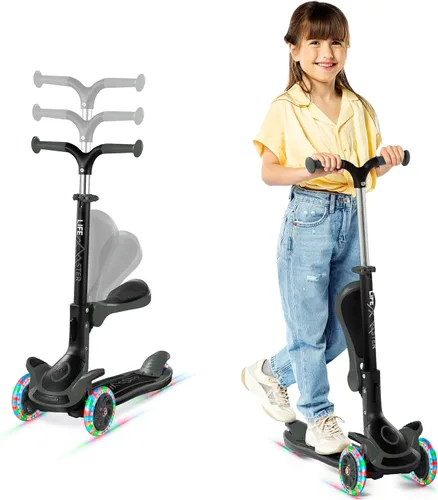 Vista 20 de Scooter de 3 ruedas para niños con asiento plegable, altura ajustable del manubrio, juguete de paseo inclinado para conducir para niños a partir