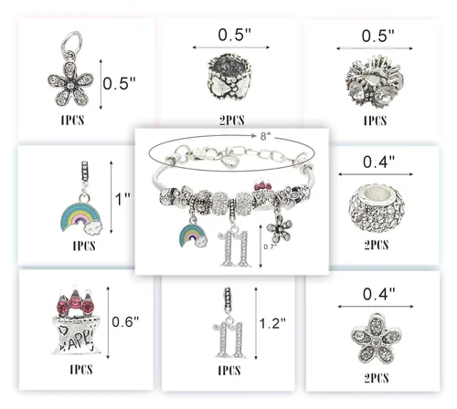 Vista 4 de Regalo de cumpleaños número 11, regalo de cumpleaños número 11, collar de cumpleaños número 11, regalos para niñas de 11 años, pulsera con dije