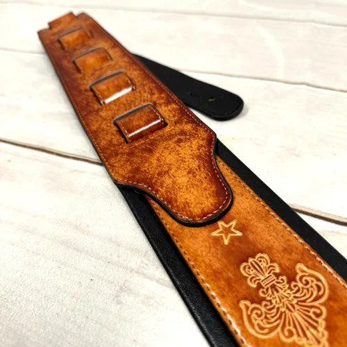 Vista 7 de Walker And Williams GB-23 - Correa de guitarra acolchada con diseño de flor de Lis y cadena francesa para guitarras acústicas, eléctricas y bajas