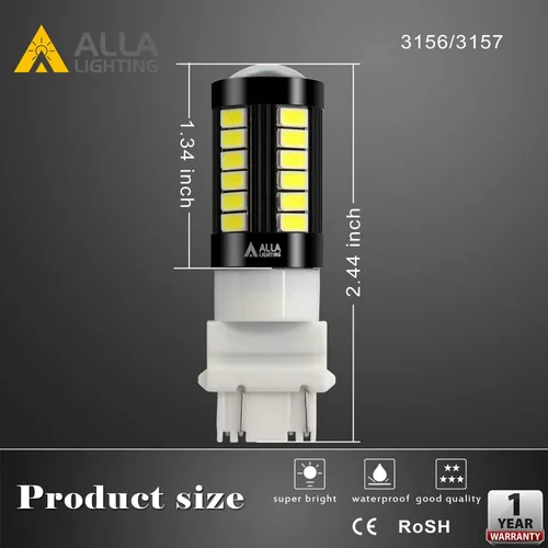 Vista 4 de Alla Lighting Bombillas LED T25 3156 3157 de 2800lm, Blanco Reversa/Señal/Freno/Cola Luces DRL 4114 3056 4057 4157 3457K 3057 6000K Xenon Xtreme