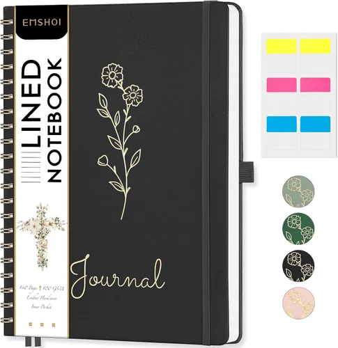 Vista 16 de EMSHOI Cuaderno de espiral con puntos, tapa dura de cuero, papel grueso de 3.53 oz/m², cuaderno de cuadrícula de puntos de 0.197 in para diario